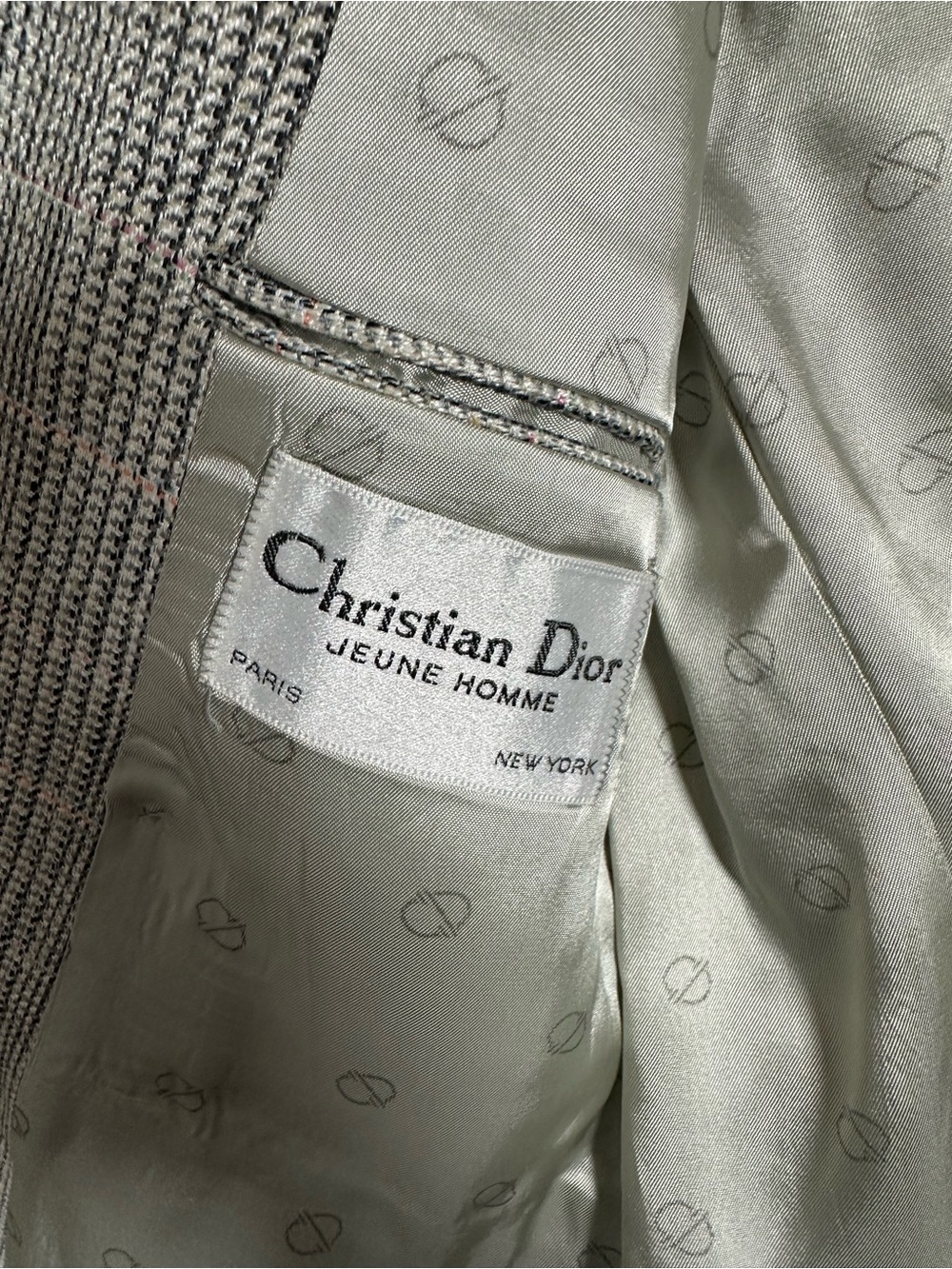 Christian Dior Jeune Homme Vintage Wool Blazer 4-6 Gray Plaid Double Breasted - Picture 9 of 11